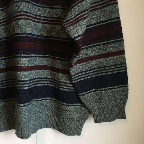Vintage Striped and Basketweave Canadian University Eclectic Grandpa Sweater - Picture 8 of 16